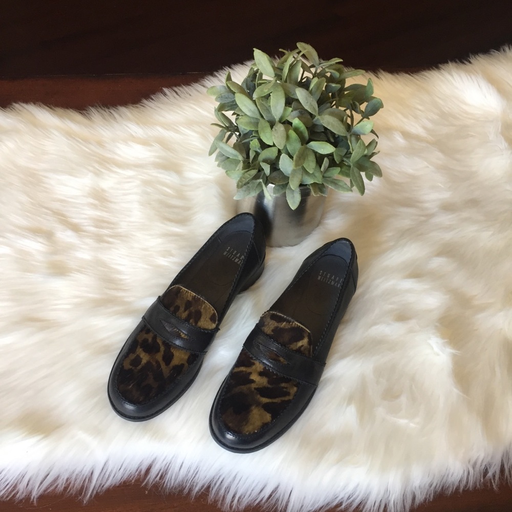 Stuart Weitzman Leopard Black Loafers Sz 7.5